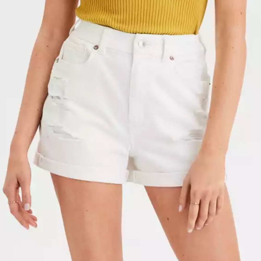 American Eagle Distressed White Mom Shorts